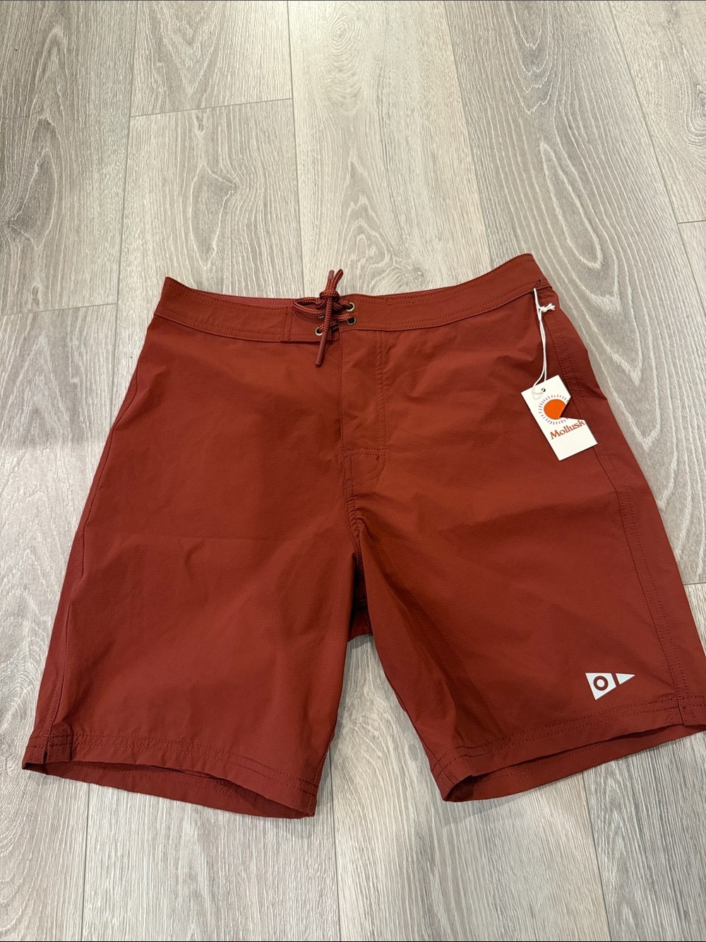 NWT Mollusk Swim Stretch Notched Trunks Red Brick Size 30 Small